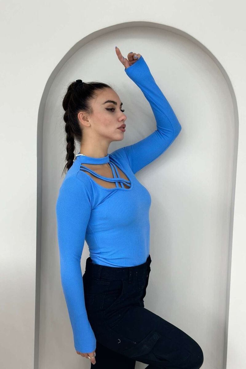 OPEN LACING NECK WOMEN SWEATSHIRT LIGHTBLUE/BZ - 3