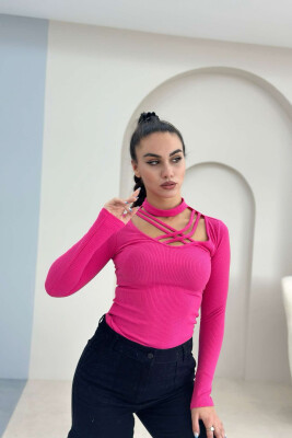 OPEN LACING NECK WOMEN SWEATSHIRT PINK/ROZE 