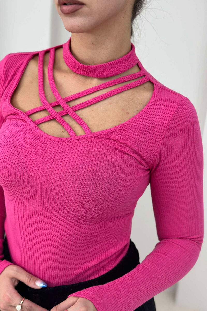 OPEN LACING NECK WOMEN SWEATSHIRT PINK/ROZE - 2