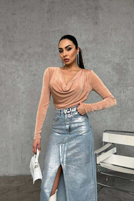 OPEN NECK ONE COLOR ELASTIC WOMEN BODY BEIGE/BEZHE 