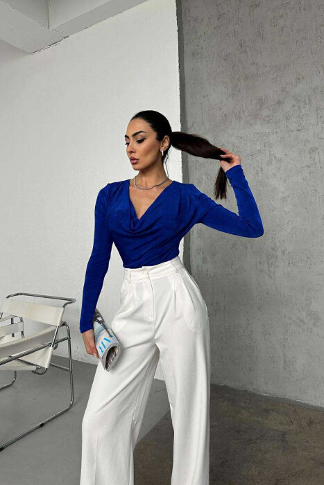 OPEN NECK ONE COLOR ELASTIC WOMEN BODY BLUE/BLU - 3
