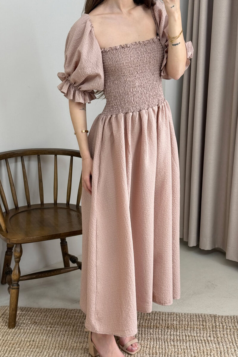 OPEN NECK ONE COLOR WOMEN DRESS BEIGE/BEZHE - 3