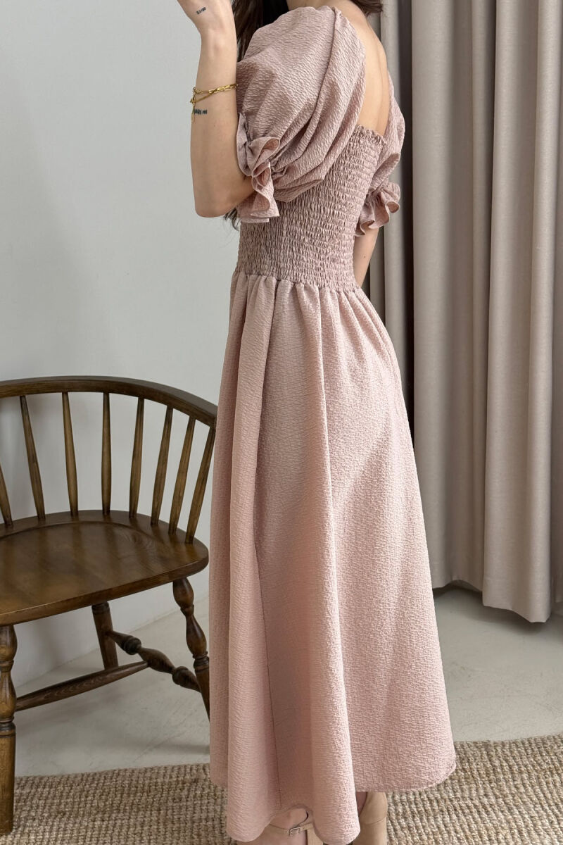 OPEN NECK ONE COLOR WOMEN DRESS BEIGE/BEZHE - 4