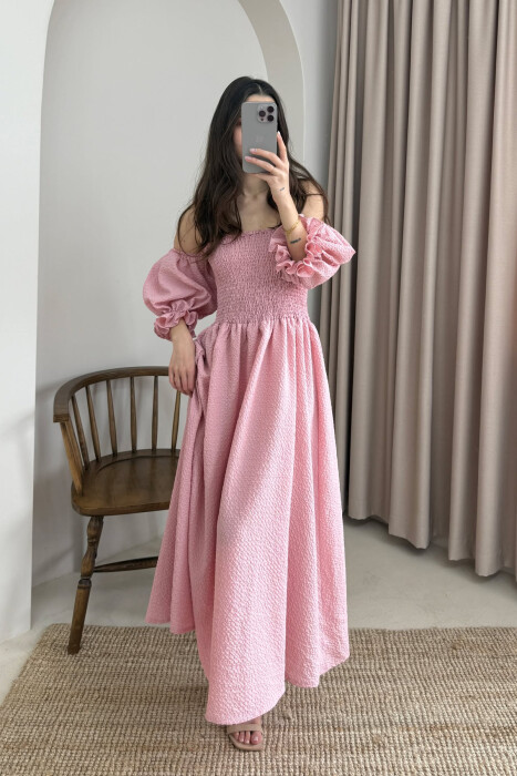 OPEN NECK ONE COLOR WOMEN DRESS POWDER/PUDER 