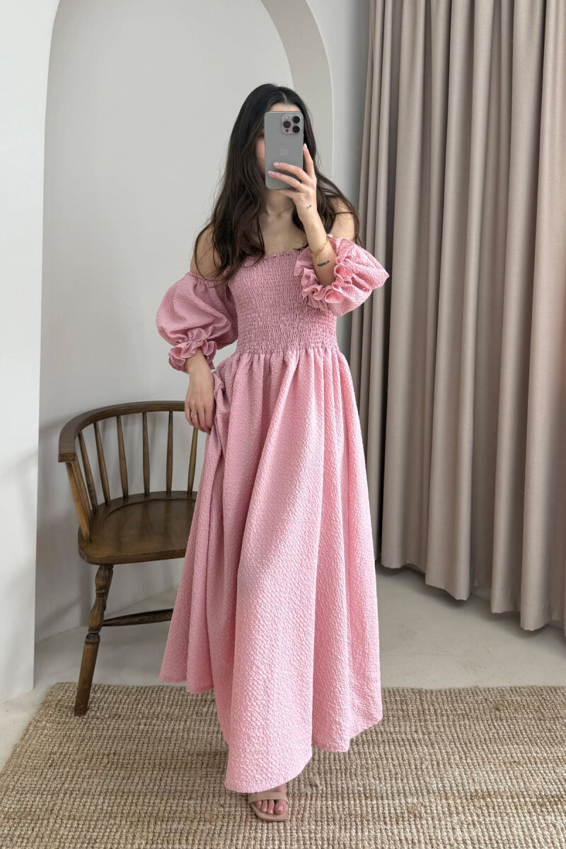 OPEN NECK ONE COLOR WOMEN DRESS POWDER/PUDER - 1