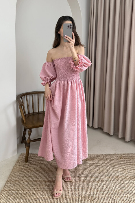 OPEN NECK ONE COLOR WOMEN DRESS POWDER/PUDER - 2