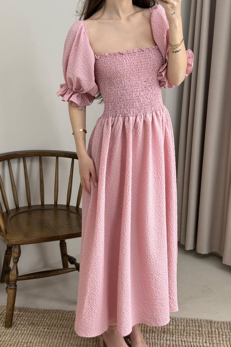 OPEN NECK ONE COLOR WOMEN DRESS POWDER/PUDER - 3