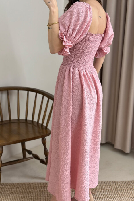 OPEN NECK ONE COLOR WOMEN DRESS POWDER/PUDER - 4