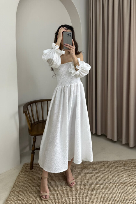 OPEN NECK ONE COLOR WOMEN DRESS WHITE-E BARDHE 