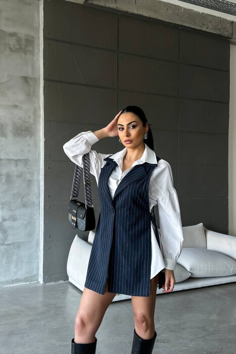 OPEN SIDES STRIPED DESIGN WOMEN VEST DARK BLUE/BEE - 1