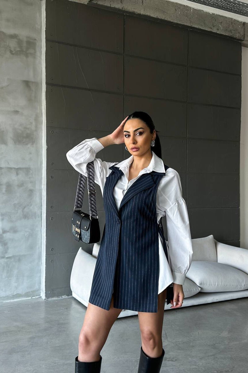 OPEN SIDES STRIPED DESIGN WOMEN VEST DARK BLUE/BEE - 1