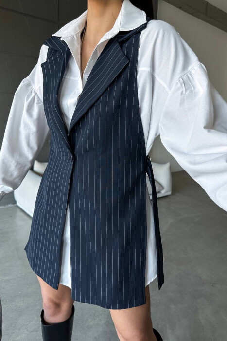 OPEN SIDES STRIPED DESIGN WOMEN VEST DARK BLUE/BEE - 3