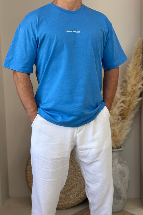 ORGANIC DREAMS WRITTING SIMPLE MEN T-SHIRT BLUE/BLU 