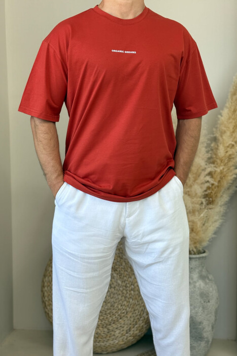 ORGANIC DREAMS WRITTING SIMPLE MEN T-SHIRT BRICK/TULLE - 1