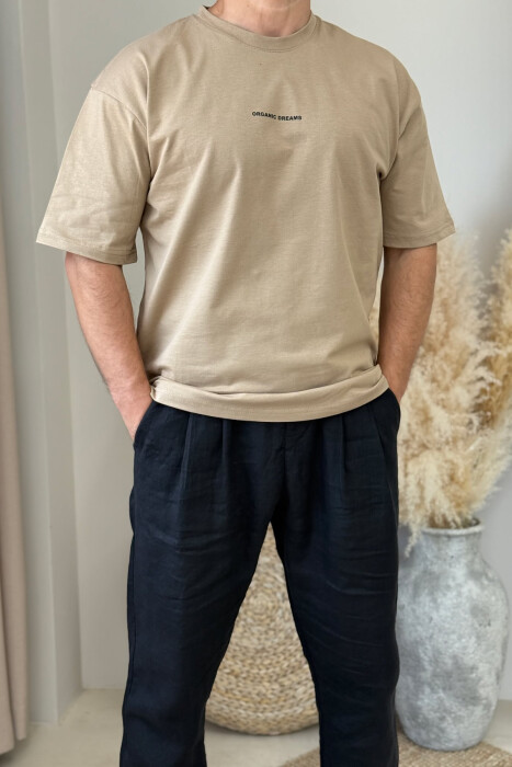 ORGANIC DREAMS WRITTING SIMPLE MEN T-SHIRT LIGHT BROWN/KAZB 