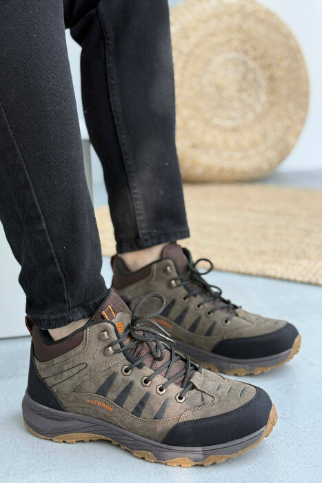 OUTDOOR TRAIL FLUFFY LACING MEN SEMIANKLE SNEAKERS DARK BROWN/KAE - KLAUDIO FASHION
