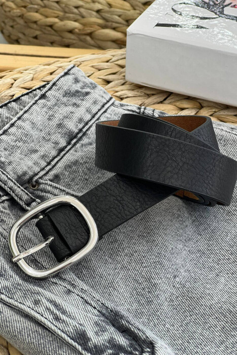 OVAL BUCKLE DESIGN WOMEN BELT BLACK/ E ZEZE - 2