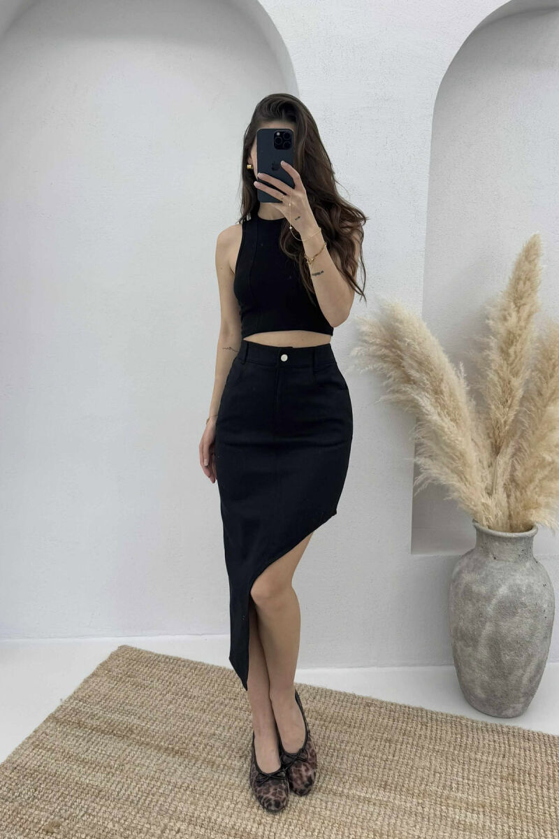 OVAL CUT WOMEN SKIRT BLACK/ E ZEZE - 1