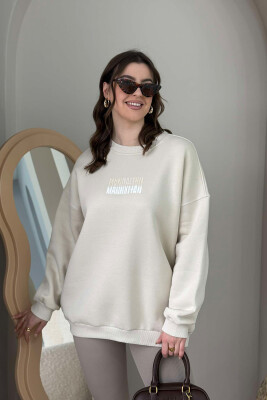 OVERSIZE FRONT SMALL WRITTING FLUFFY WOMEN SWEATSHIRT CREAM/KREM 