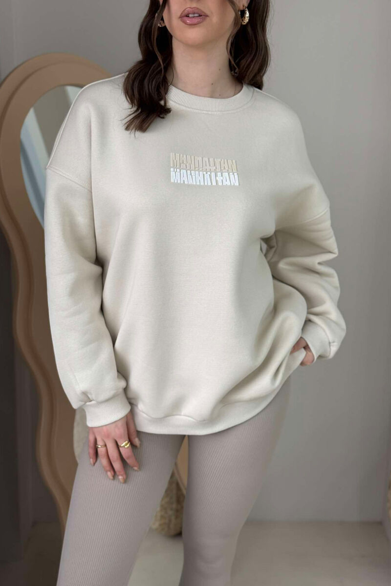 OVERSIZE FRONT SMALL WRITTING FLUFFY WOMEN SWEATSHIRT CREAM/KREM - 3