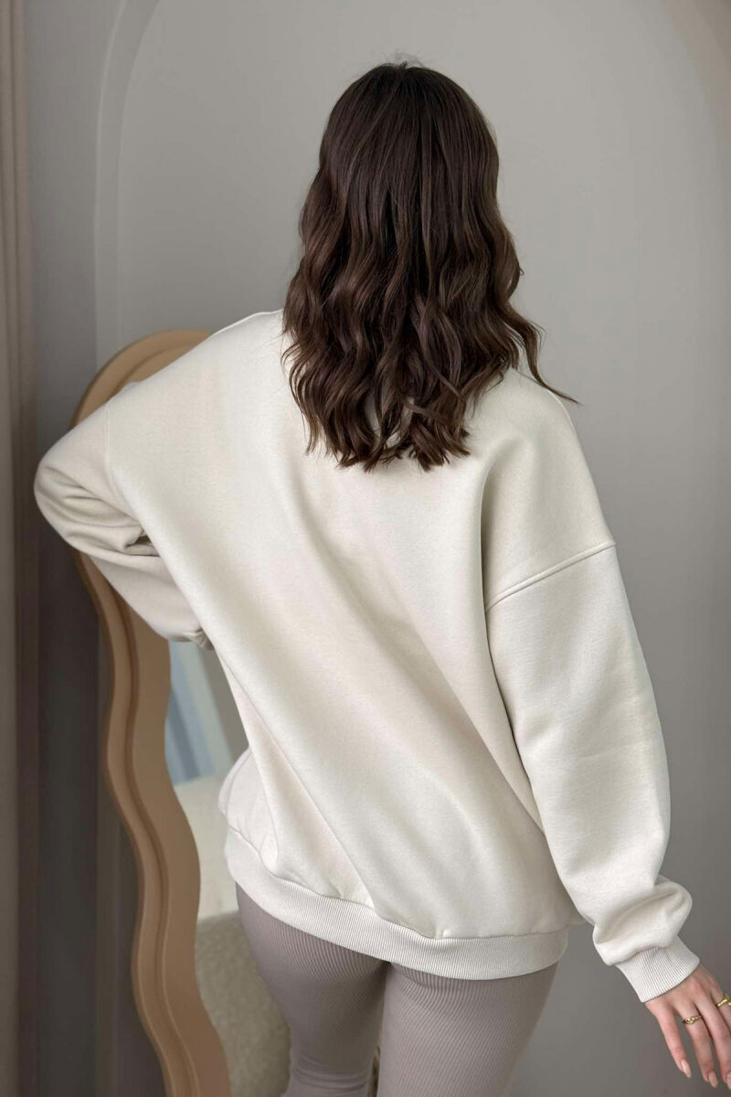 OVERSIZE FRONT SMALL WRITTING FLUFFY WOMEN SWEATSHIRT CREAM/KREM - 6