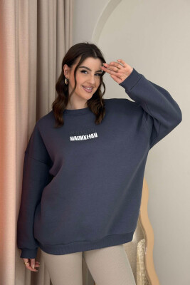 OVERSIZE FRONT SMALL WRITTING FLUFFY WOMEN SWEATSHIRT DARK GREY/GEE 