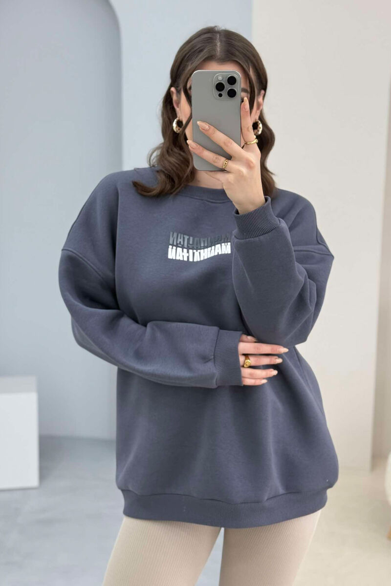 OVERSIZE FRONT SMALL WRITTING FLUFFY WOMEN SWEATSHIRT DARK GREY/GEE - 2