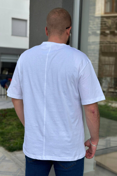 OVERSIZE ONE COLOR COTTON MEN T-SHIRT WHITE-E BARDHE - 2