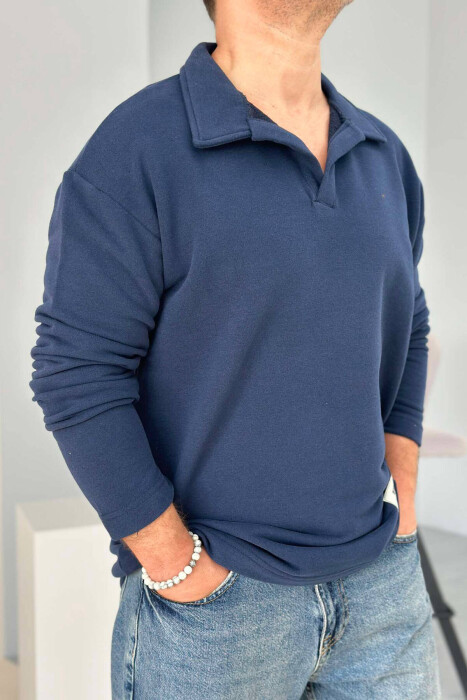 BLUZË PAMBUKU PËR MESHKUJ NË NGJYRË BLU E ERRËT - KLAUDIO FASHION