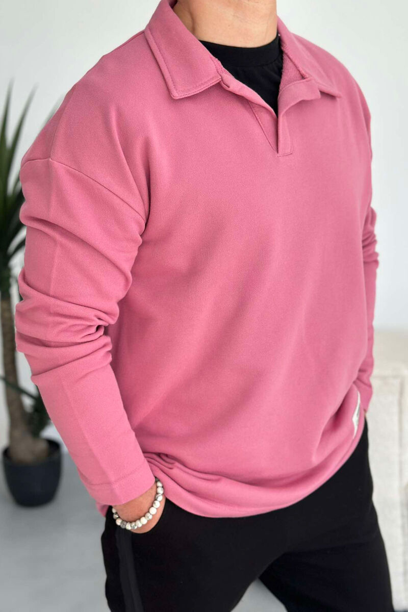 OVERSIZE POLO NECK COTTON MEN SWEATSHIRT POWDER/PUDER - 4