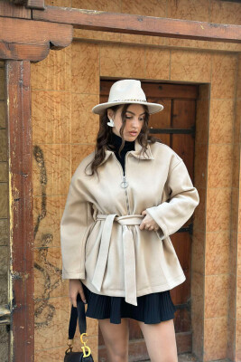 OVERSIZE ZIPPER ONE COLOR WOMEN COAT BEIGE/BEZHE 