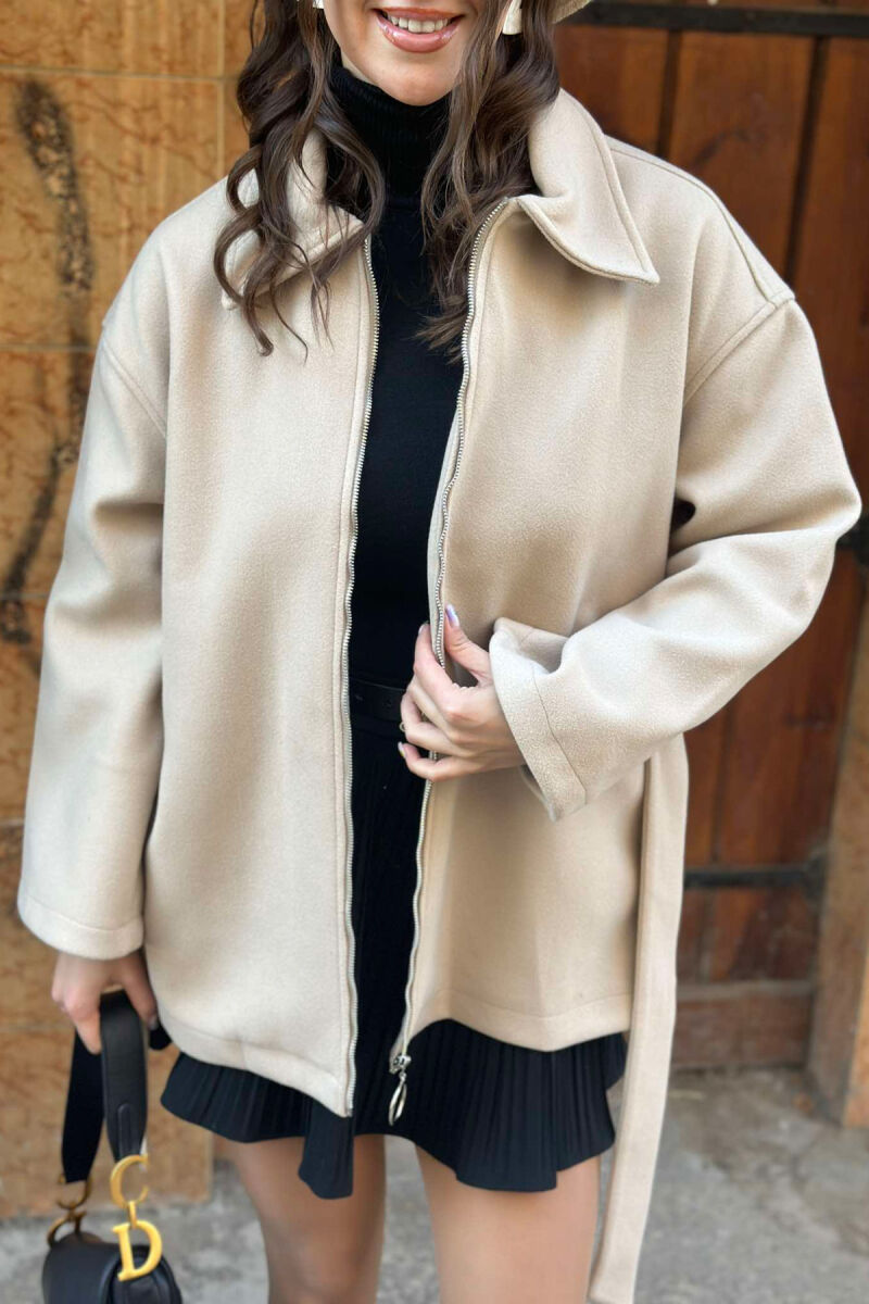 OVERSIZE ZIPPER ONE COLOR WOMEN COAT BEIGE/BEZHE - 3