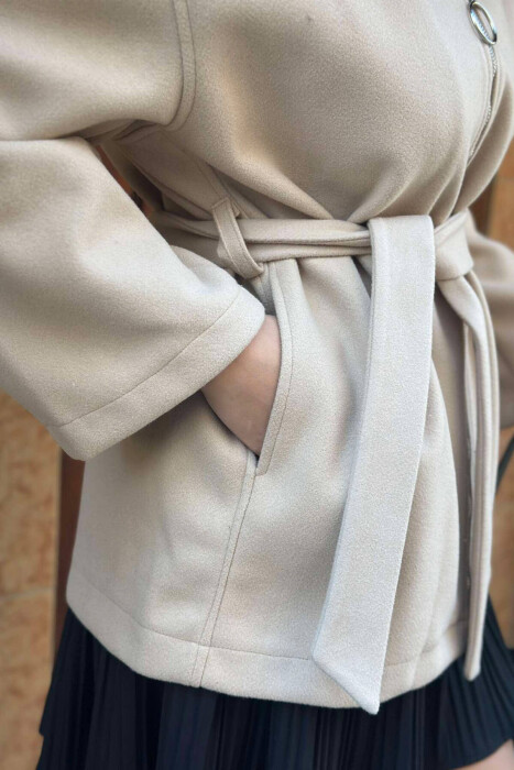 OVERSIZE ZIPPER ONE COLOR WOMEN COAT BEIGE/BEZHE - 6