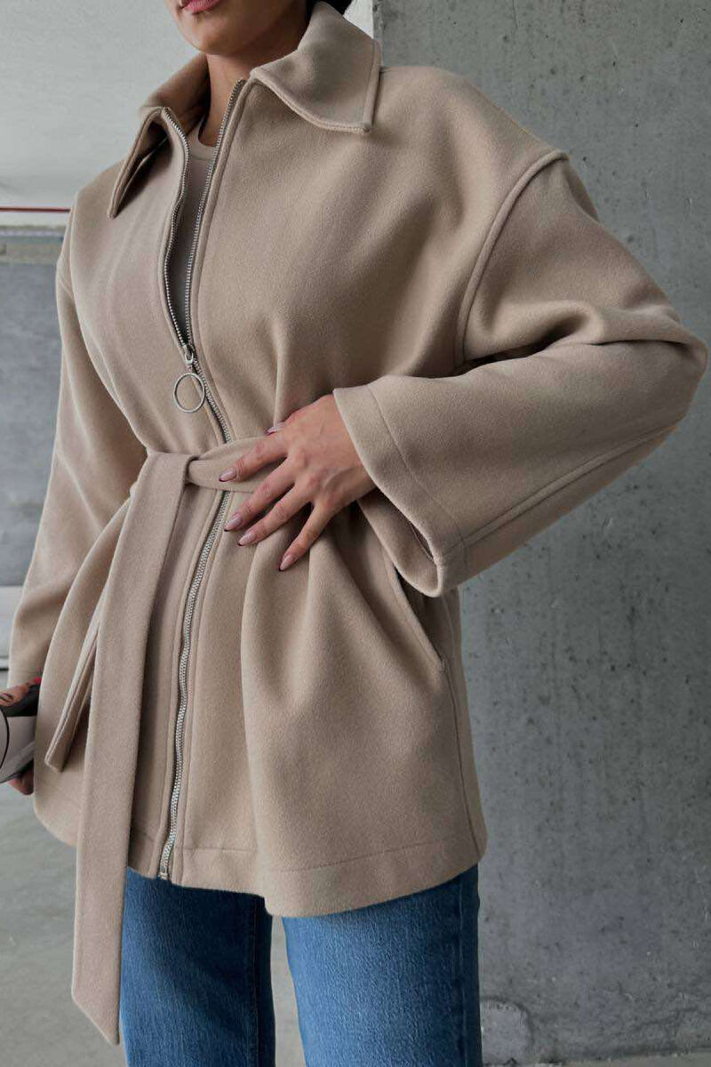 OVERSIZE ZIPPER ONE COLOR WOMEN COAT BEIGE/BEZHE - 3