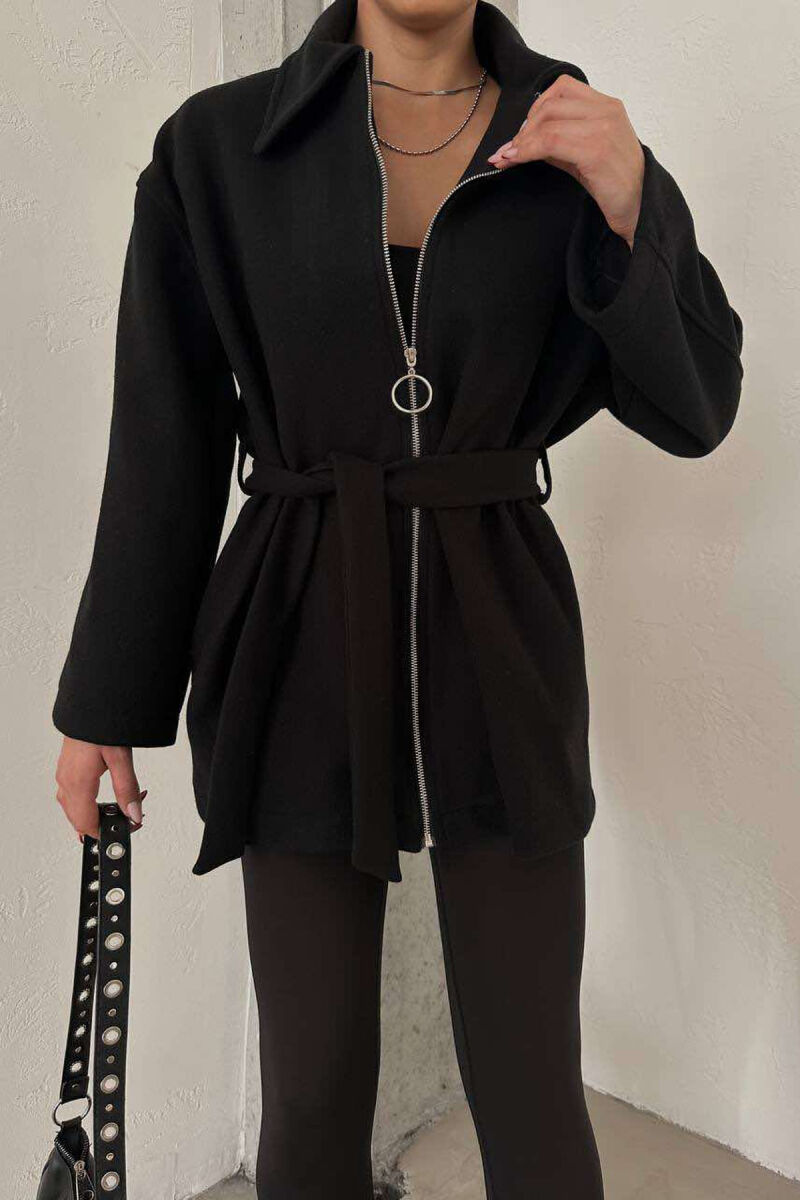 OVERSIZE ZIPPER ONE COLOR WOMEN COAT BLACK/ E ZEZE - 1