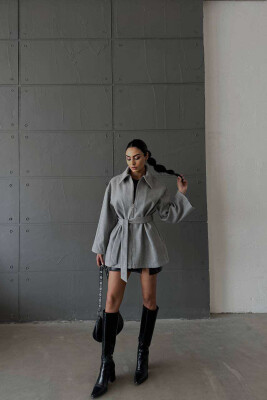 OVERSIZE ZIPPER ONE COLOR WOMEN COAT DARK GREY/GEE 