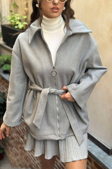 OVERSIZE ZIPPER ONE COLOR WOMEN COAT DARK GREY/GEE - 4