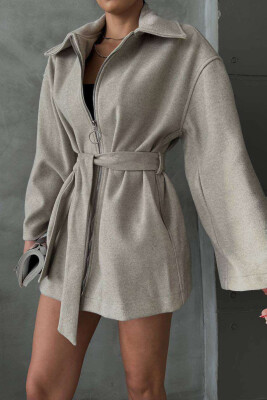 OVERSIZE ZIPPER ONE COLOR WOMEN COAT GREY/GRI 