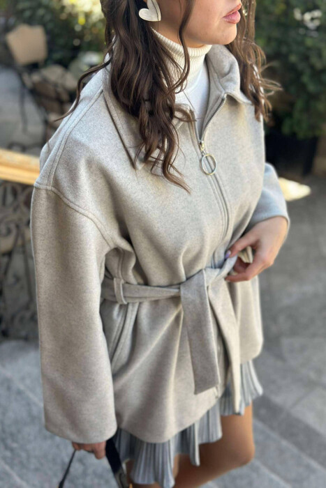 OVERSIZE ZIPPER WOMEN COAT IN GREY COLOR - 5