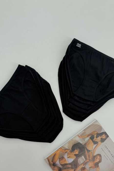 PACK OF 12 PAIR SIMPLE ONE COLOR WOMEN BRIEFS BLACK/ E ZEZE - 2
