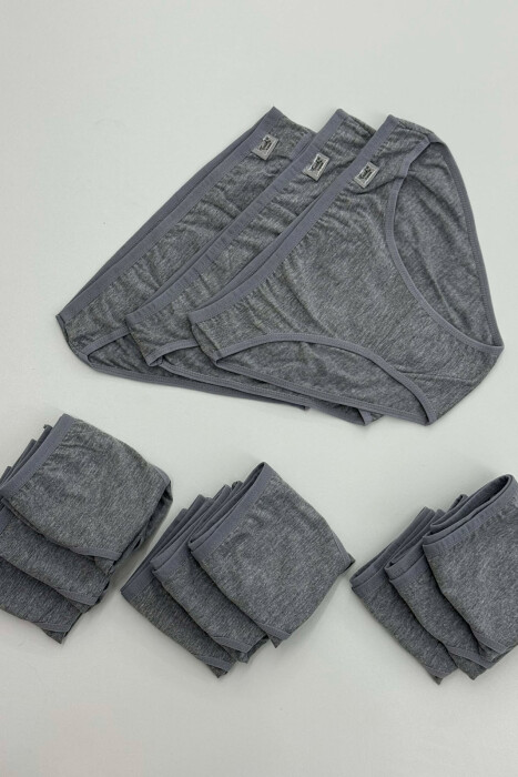 PACK OF 12 PAIR SIMPLE ONE COLOR WOMEN BRIEFS GREY/GRI - 4