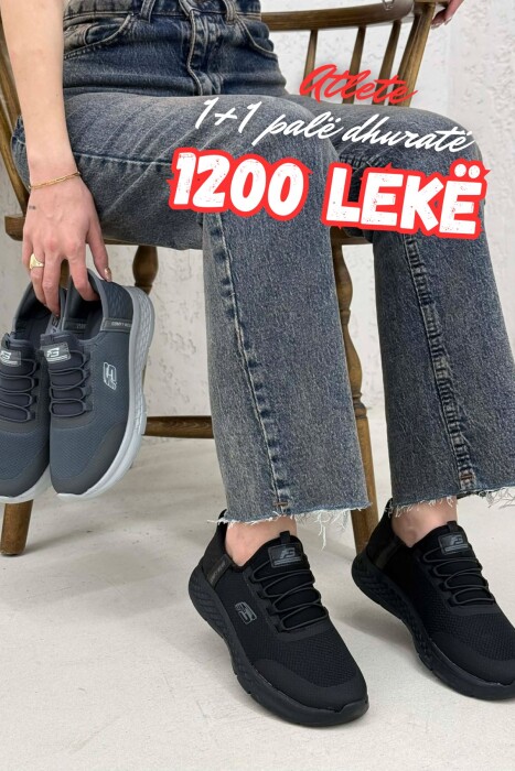 PACK OF 2 PIECES ELASTIC LACES PALTFORM WOMEN SNEAKERS BLACK-GREY/ZEGR - 