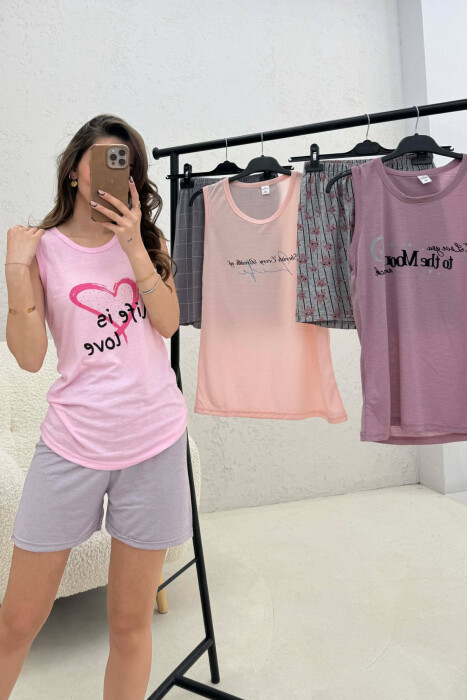 PACK OF 3 PIECE TANK TOP+ SHORTS WOMEN PYJAMAS MULTIPLE/SHNGJ - 4