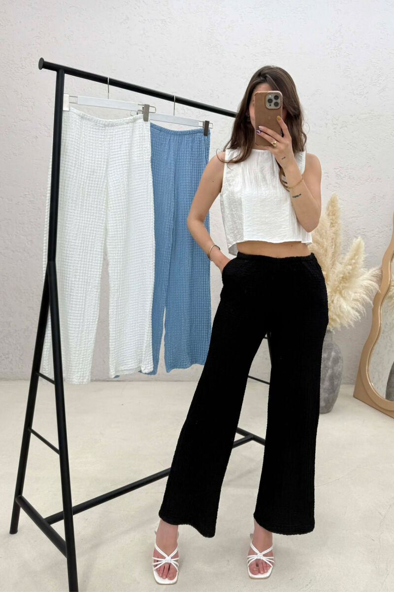 PACK OF 3 PIECES WOMAN TROUSERS WHITE+BLACK+BLUE - 2
