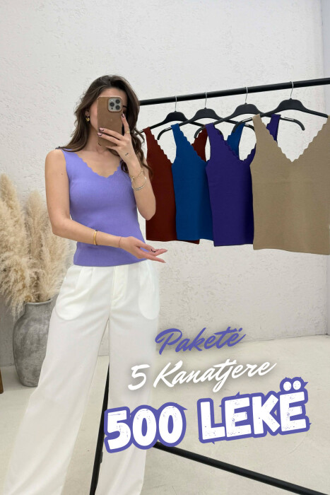 PACK OF 5 PIECES ONE COLOR V NECK WOMEN TANK TOPS MULTIPLE/SHNGJ - 1