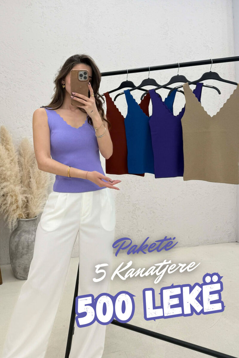 PACK OF 5 PIECES ONE COLOR V NECK WOMEN TANK TOPS MULTIPLE/SHNGJ - 1