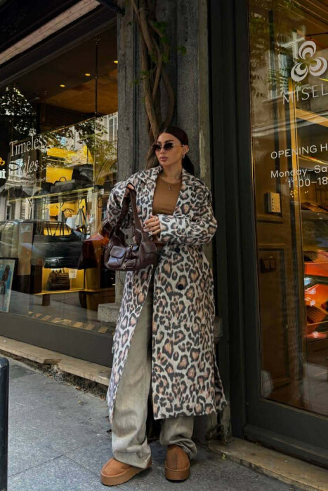 PALLTO E GJATE ME DETAJIN E RRIPIT PER FEMRA ME DIZAJN LEOPARD - 4
