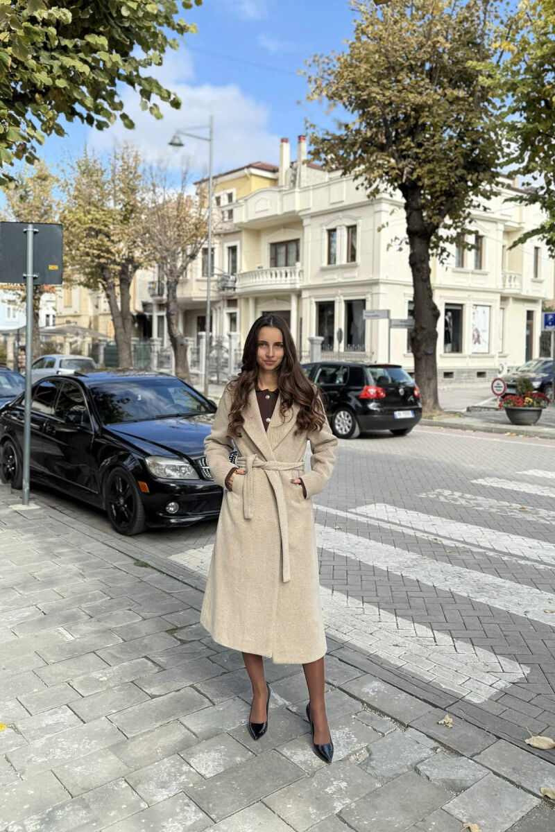 PALLTO E GJATË ME DIZAJN TË THJESHTË PËR FEMRA NË NGJYRË BEZHË - 5