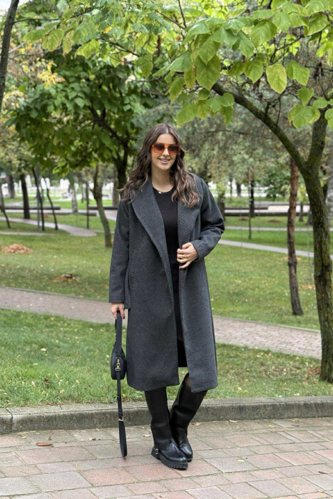 PALLTO E GJATË ME DIZAJN TË THJESHTË PËR FEMRA NË NGJYRË GRI TË ERRËT - 1