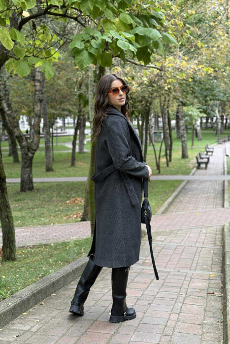 PALLTO E GJATË ME DIZAJN TË THJESHTË PËR FEMRA NË NGJYRË GRI TË ERRËT - 3